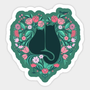 I Heart Cats and Flowers Green Version Sticker